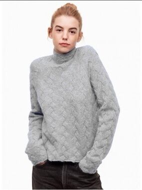 Wilfred Free Aritzia light grey mock neck knit alpaca wool blend sweater